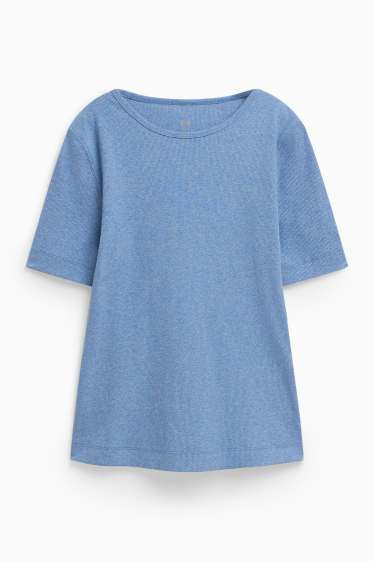 Donna - T-shirt - slim fit - a coste - blu