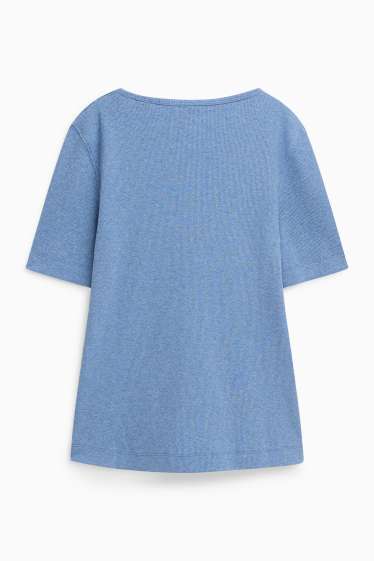 Donna - T-shirt - slim fit - a coste - blu