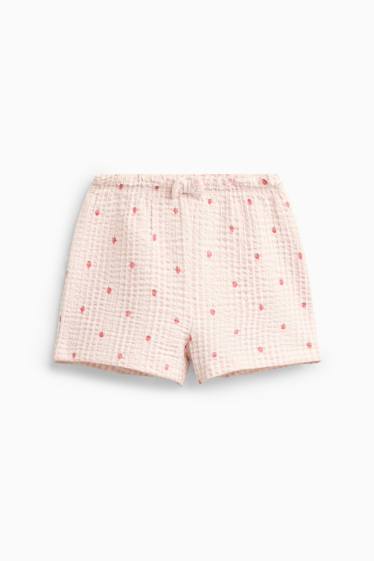 Baby: meisjes - Aardbei - short van mousseline - roze