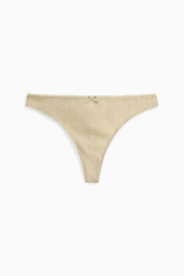 Femmes - String en pointelle - beige