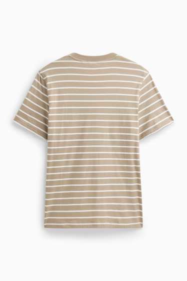 Pánské - Tričko - regular fit - pruhované - béžová