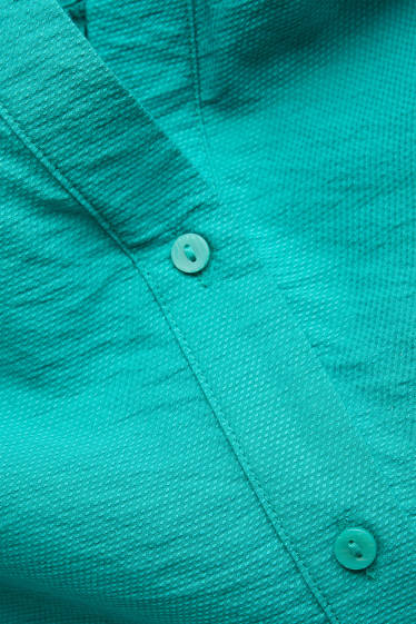 Women - V-neck blouse - textured - turquoise