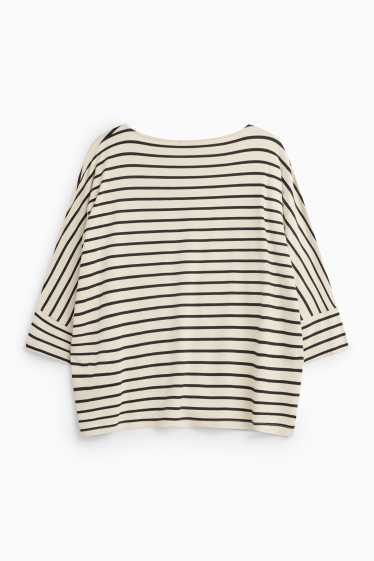 Damen - Langarmshirt - Regular Fit - gestreift - weiss / schwarz