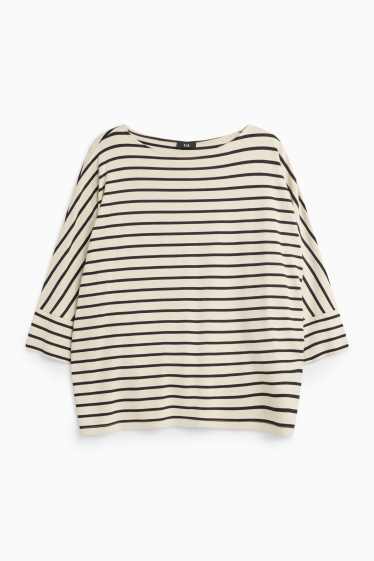 Damen - Langarmshirt - Regular Fit - gestreift - weiss / schwarz