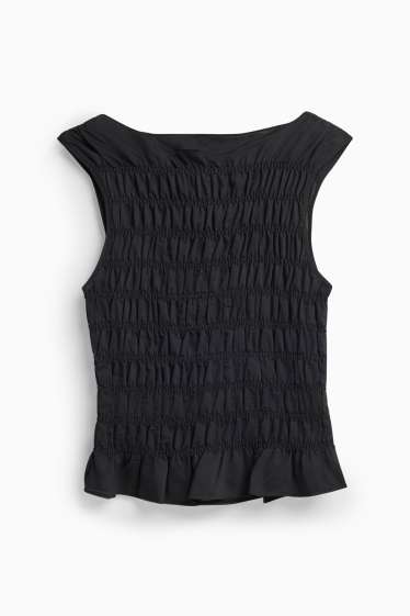 Damen - Bluse - gesmokt - schwarz