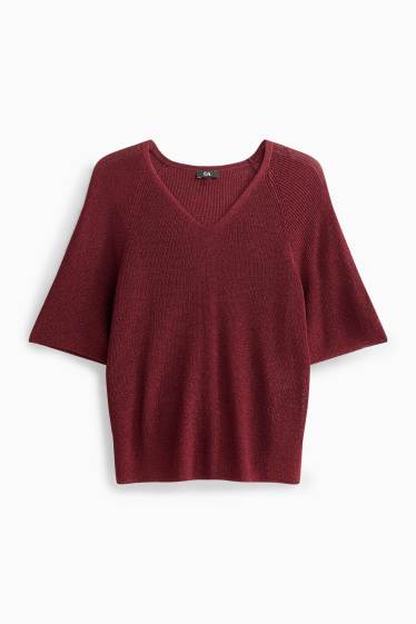 Damen - Strickpullover - kurzarm - Glanz-Effekt - dunkelrot