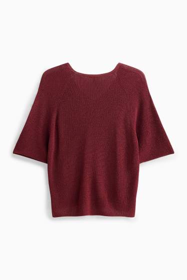 Damen - Strickpullover - kurzarm - Glanz-Effekt - dunkelrot