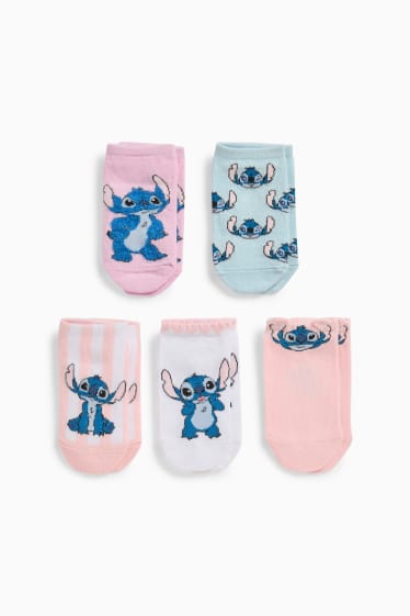 Kinder Mädchen - Multipack 5er - Lilo & Stitch - Sneakersocken mit Motiv - rosa