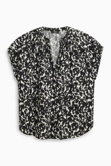 Women - V-neck blouse - patterned - black