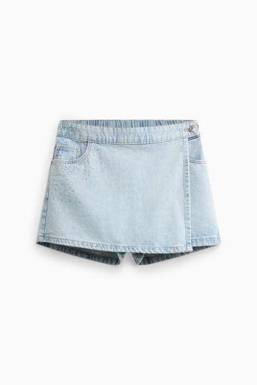 Children Girls - Skort with rhinestones - shiny - light blue