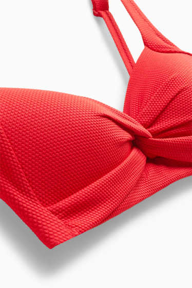 Women - Bikini top - bandeau - padded - LYCRA® - textured - red