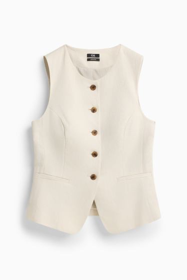 Dames - Business-gilet - getailleerd - linnenmix - crèmekleurig