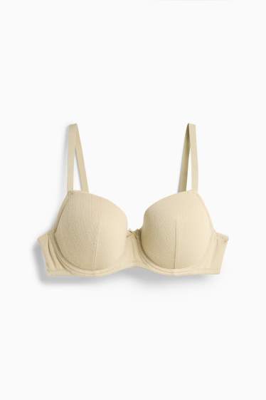 Femmes - Soutien-gorge en pointelle avec armatures - DEMI - ampliforme - beige