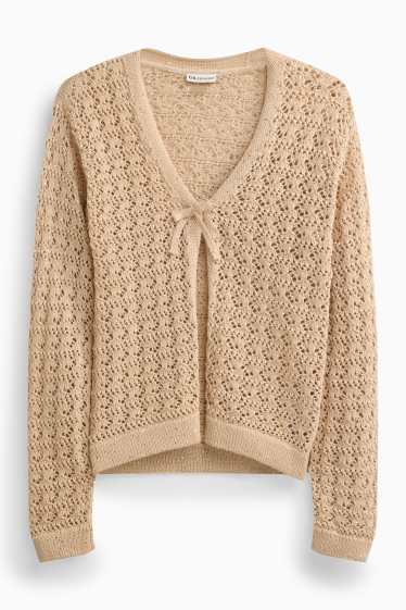 Kinder Mädchen - Strickjacke mit Strasssteinen - strukturiert - beige