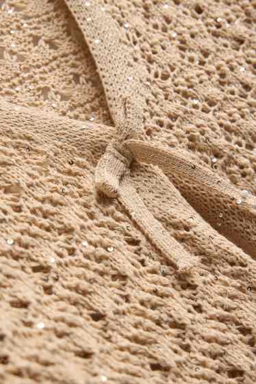 Kinder Mädchen - Strickjacke mit Strasssteinen - strukturiert - beige