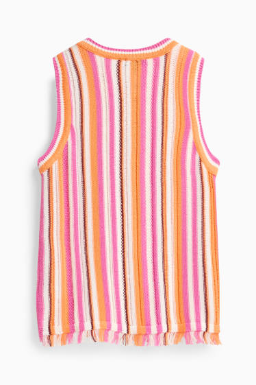 Damen - Crochet-Top - gestreift - pink / orange