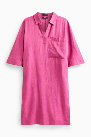 Women - Linen dress - straight fit - pink