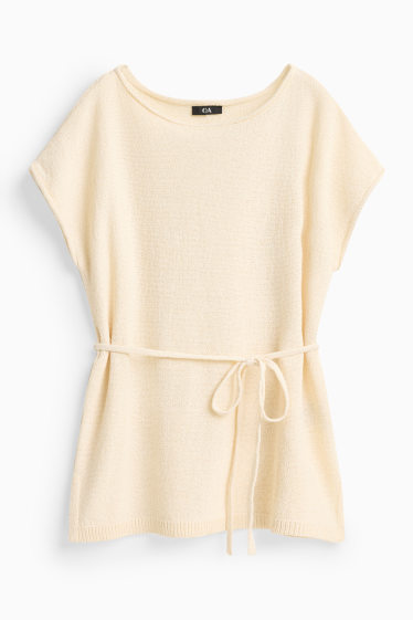 Damen - Strickpullover - kurzarm - cremefarben