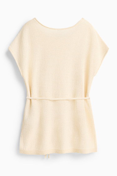 Damen - Strickpullover - kurzarm - cremefarben