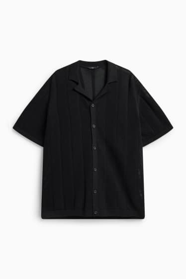 Home - Camisa de punt - regular fit - coll amb solapa - texturat - negre