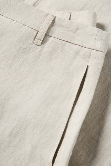 Dames - Linnen broek - high waist - wide leg - licht beige