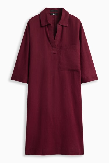 Damen - Leinenkleid - Straight Fit - dunkelrot
