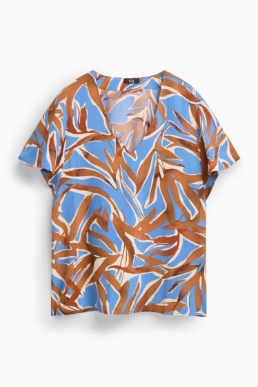 Women - V-neck blouse - patterned - brown / blue