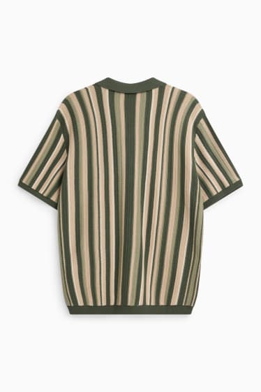 Bărbați - Cămașă tricotată - regular fit - guler cu rever - cu dungi - verde