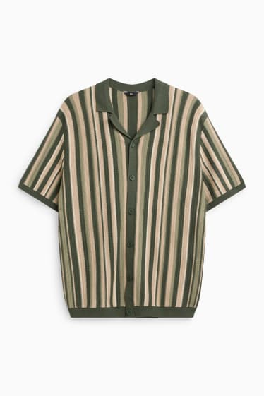 Bărbați - Cămașă tricotată - regular fit - guler cu rever - cu dungi - verde