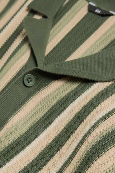 Bărbați - Cămașă tricotată - regular fit - guler cu rever - cu dungi - verde