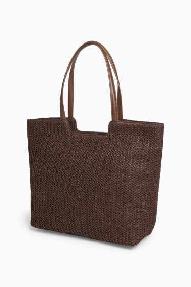 Femmes - Grand cabas en paille - marron foncé