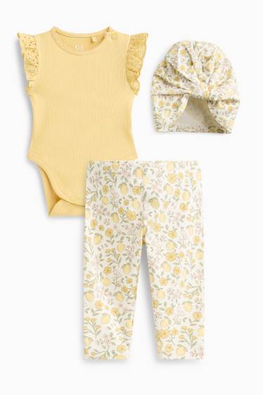 Baby Mädchen - Zitrone und Blume - Baby-Outfit - 3 teilig - gelb