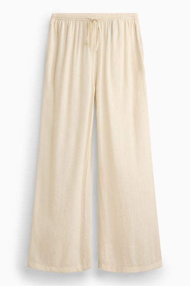 Femmes - Pantalon en toile - mid waist - wide leg - crème
