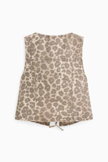 Donna - Gilet di jeans - stampa leopardata - beige