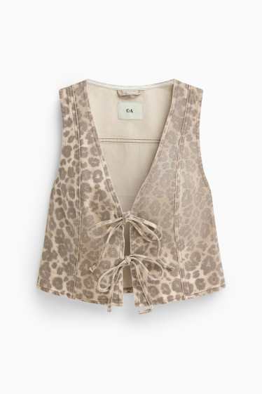 Donna - Gilet di jeans - stampa leopardata - beige