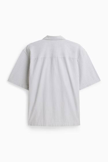 Men - Shirt - loose fit - kent collar - striped - light gray