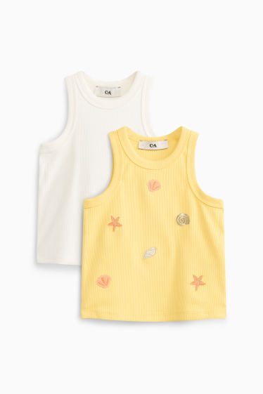 Kinderen: meisjes - Set van 2 - schelp - top - geribd - geel