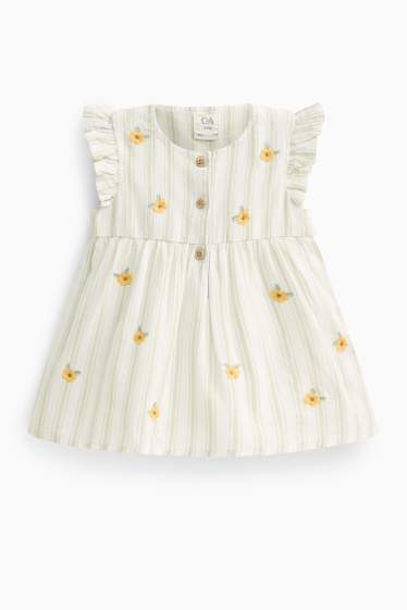 Bébés filles - Petites fleurs - robe bébé - motif festif - blanc