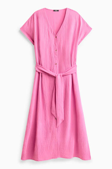 Damen - Kleid mit V-Ausschnitt - Straight Fit - strukturiert - pink