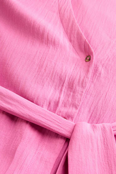 Damen - Kleid mit V-Ausschnitt - Straight Fit - strukturiert - pink