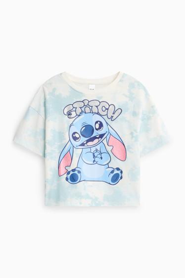 Kinder Mädchen - Multipack 2er - Lilo & Stitch - Kurzarmshirt - Glanz-Effekt - weiss / hellblau