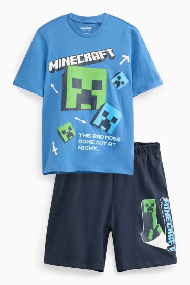 Kinder Buben - Minecraft - Shorty-Pyjama - 2 teilig - blau  / dunkelblau
