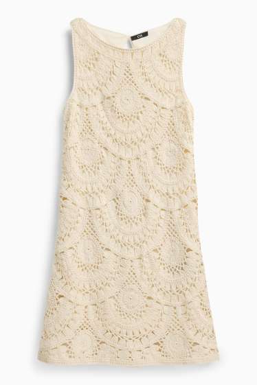 Donna - Vestito in pizzo crochet - tessuto tramato - beige