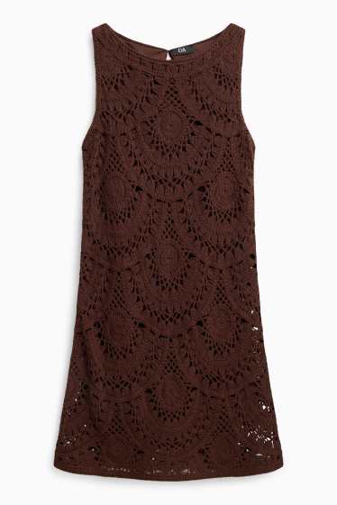 Donna - Vestito in pizzo crochet - tessuto tramato - marrone