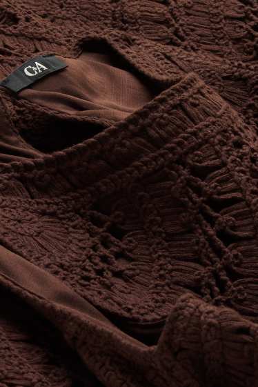 Donna - Vestito in pizzo crochet - tessuto tramato - marrone