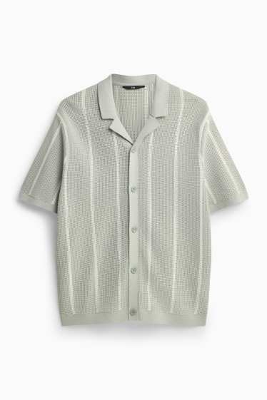 Herren - Strick-Hemd - Regular Fit - Reverskragen - gestreift - hellgrün