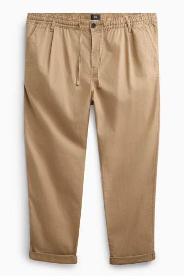 Heren - Chino - tapered fit - linnenmix - lichtbruin