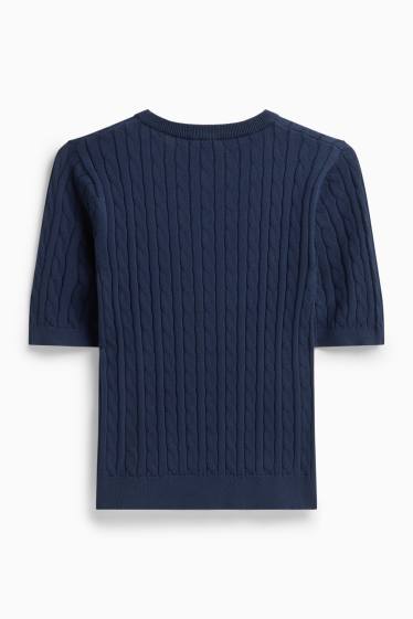Women - Knitted jumper - short sleeve - cable knit pattern - blue