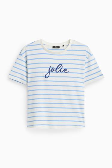 Damen - T-Shirt - Regular Fit - gestreift - weiss / blau