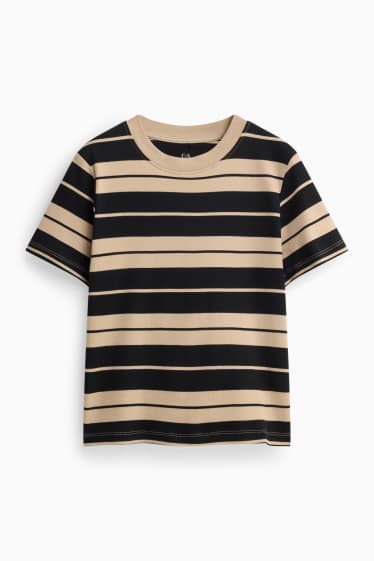 Damen - T-Shirt - Regular Fit - gestreift - schwarz / beige